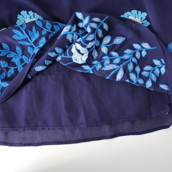 LOFT dress petite 00 00P Blue Embroidered Floral Hem Sleeveless Shift A-line - Picture 6 of 10